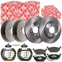 Direktkauf FEBI BREMSSCHEIBEN+BELÄGE VORNE+BREMSTROMMELN+BREMSBACKEN SET HINTEN für VW POLO