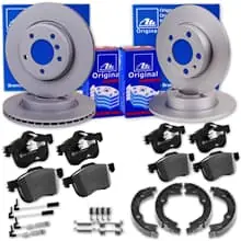 Markenprodukt ATE BREMSSCHEIBEN + BELÄGE + HANDBREMSE VORNE+HINTEN für MERCEDES W202 W210 C208