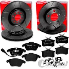 brembo GESCHLITZTE BREMSSCHEIBEN + BELÄGE VORNE+HINTEN für VW GOLF 5 6 AUDI A3 Highlight