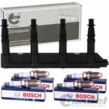Solange Der Vorrat Reicht ZÜNDSPULE + BOSCH ZÜNDKERZEN passend für CITROEN C3 C4 PEUGEOT 206 307 1.4 16V