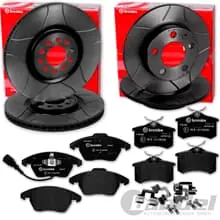 brembo GESCHLITZTE BREMSSCHEIBEN + BELÄGE VORNE + HINTEN für AUDI A1 VW POLO 6R Angebot