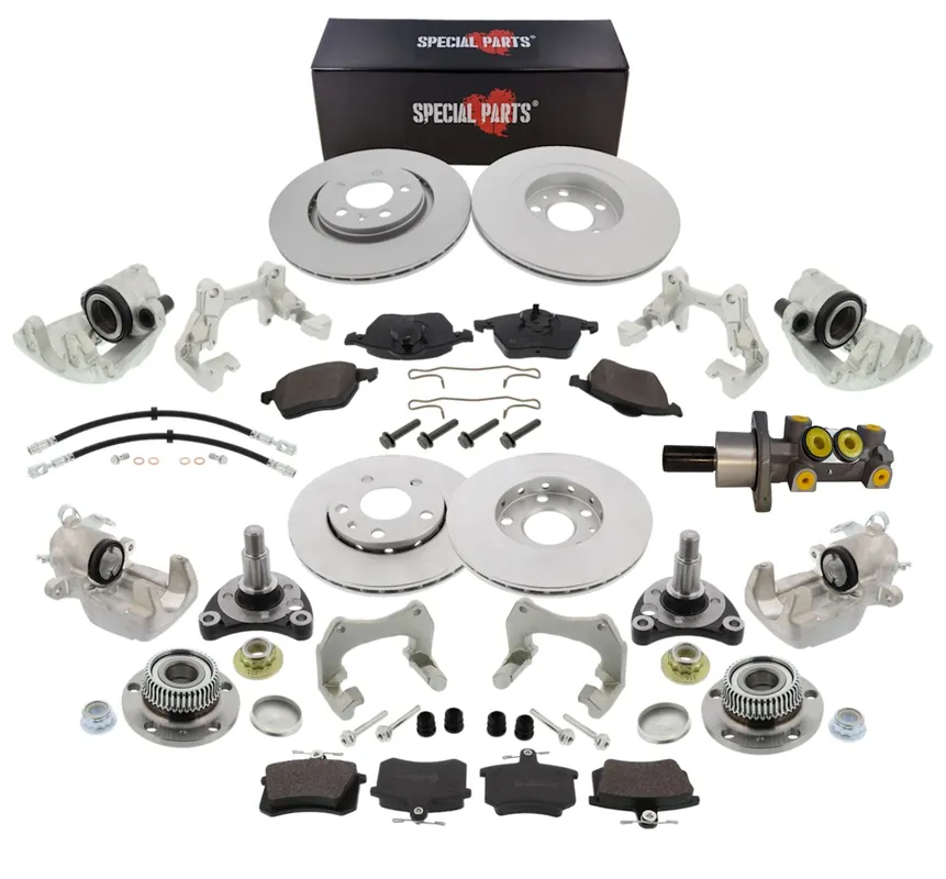 Super-Preis Bremsen-Umbausatz, VA + HA, VW Golf 2 + 3, Polo 6N, Lochkreis 5 x 112, Große Bremse VA Ø 312 mm, HA Ø 256 mm